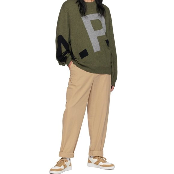 A.P.C. WOOL LOGO SWEATER IN KHAKI SIZE SMALL - Picture 2 of 7